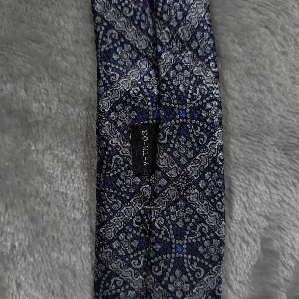 Vintage Christian Dior Monsieur Tie Mens 56.5x3.5 Blue Silver Geometric Abstract - Picture 5 of 9